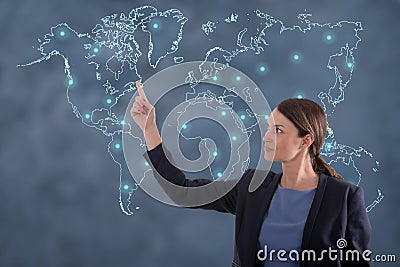 Business woman globalization concept. Stock Photo