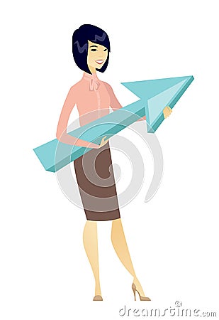 Business woman with growth graph. Vector Illustration