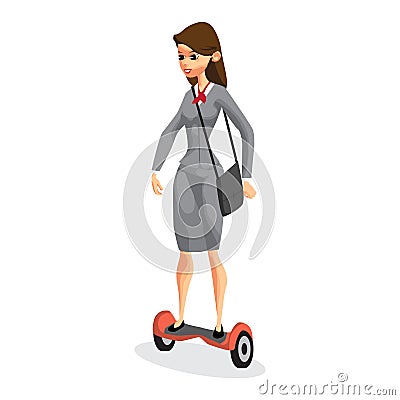 Business woman on a gyroscooter. Vector flat design illustration Vector Illustration