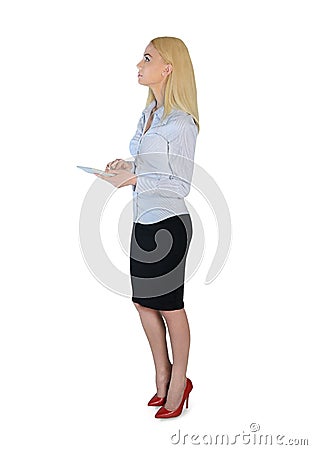 Business woman with hand calculator Stock Photo