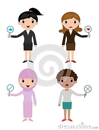 Business woman have a plate of sign to answer correct or incorrect, businessman hand thumb up with true and false sign Vector Illustration