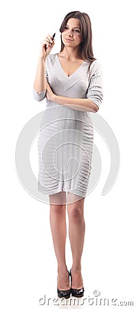 Business woman hold marker. Office worker Stock Photo