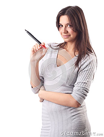 Business woman hold marker. Office worker Stock Photo