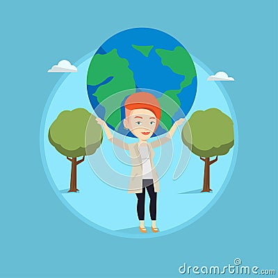 Business woman holding globe vector illustration. Vector Illustration