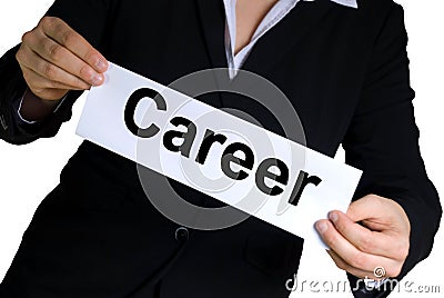 Business woman with career label Stock Photo