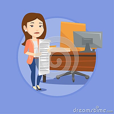 Business woman holding long bill. Vector Illustration