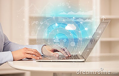 Business woman working on laptop with cloud technology concept Editorial Stock Photo