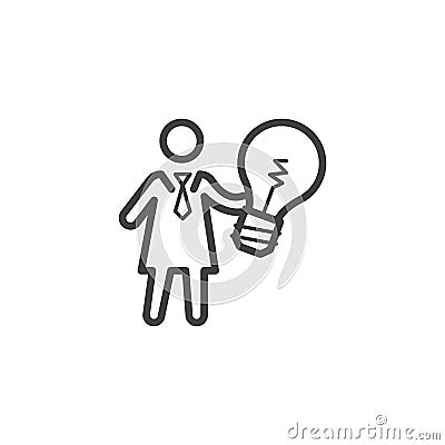 Business woman with idea lamp line icon Vector Illustration