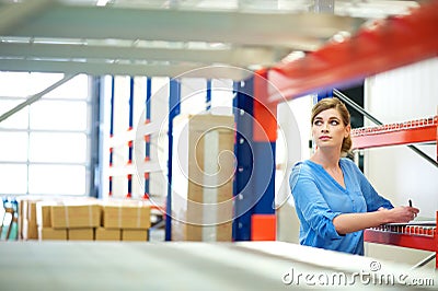 Business woman inspector doing inventory in a warehouse Stock Photo