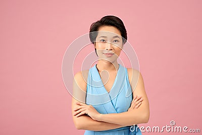 Business woman isolated on pinkbackground Stock Photo