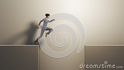 Business woman jumps over a gap Cartoon Illustration