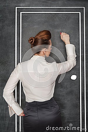 Business woman knock on door Stock Photo