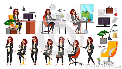 Business Woman Lady Character Vector. Working Female In Action. IT Startup Business Company. Clerk In Office Clothes Vector Illustration