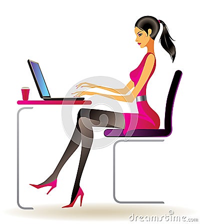 Business woman with laptop Vector Illustration