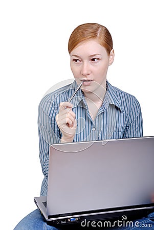 Business woman with the laptop Stock Photo