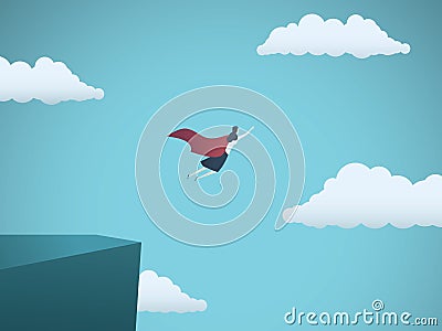 Business woman leader superhero vector concept. Businesswoman flying off a cliff as a hero with cape. Symbol of feminism Vector Illustration