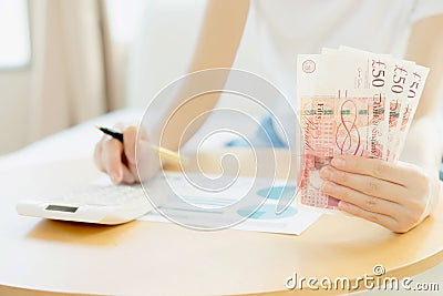 A Business woman learn financial accounting. annual budget. Editorial Stock Photo