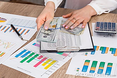 Business woman learn financial accounting. Stock Photo