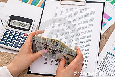 Business woman learn financial accounting. Stock Photo
