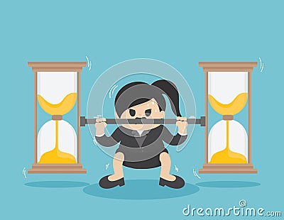 Business woman lifts coin Very heavy ,Fight against time Vector Illustration
