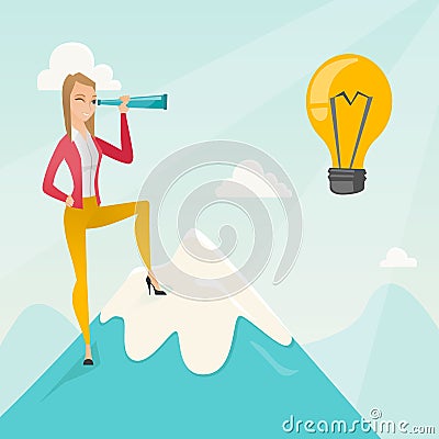 Business woman looking for business idea. Vector Illustration