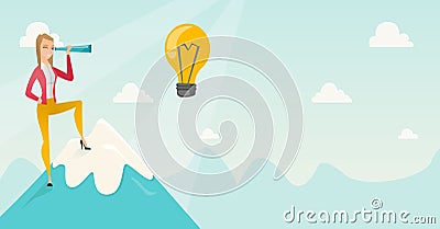 Business woman looking for business idea. Vector Illustration