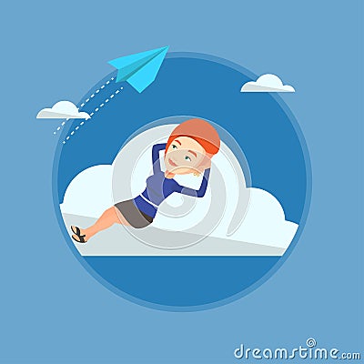 Business woman lying on cloud vector illustration. Vector Illustration