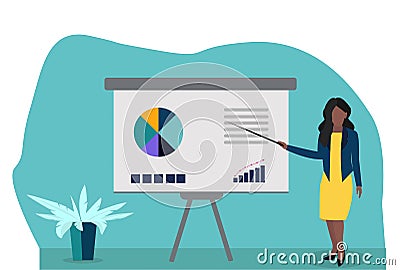 Business woman making a presentation of whiteboard with infographics Cartoon Illustration