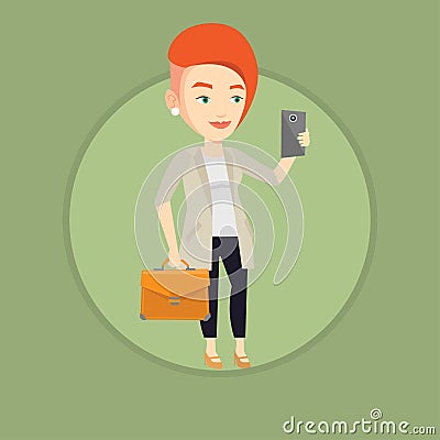 Business woman making selfie vector illustration. Vector Illustration