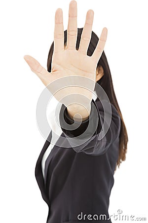 Woman making stop sign gesture Stock Photo