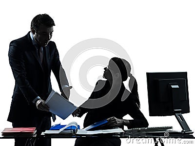 Business woman man couple dispute conflict silhouette Stock Photo