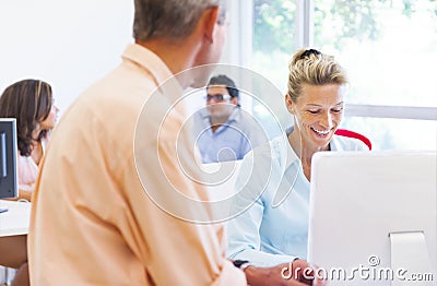 Business Woman and Man Talking to Each Other Stock Photo