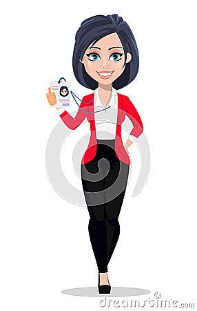 Business woman, manager, banker. Beautiful female banker in business suit. Vector Illustration