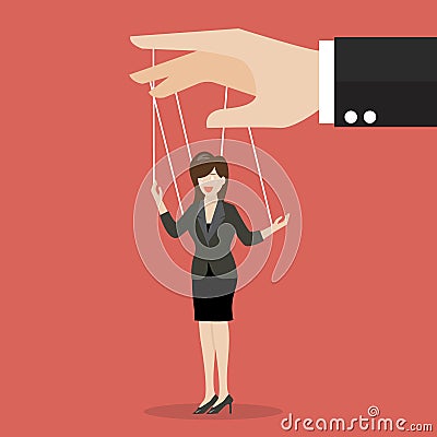 Business woman marionette on ropes Vector Illustration