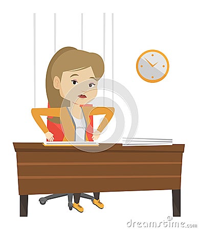 Business woman marionette on ropes working. Vector Illustration