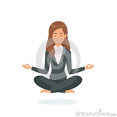 Business woman meditating isolated on white background. Vector Illustration