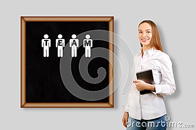Business woman mentor coach leader writing idea in teamwork concept Stock Photo