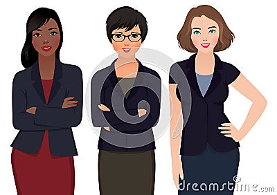 Business woman multi ethnic in suits on a white background Vector Illustration