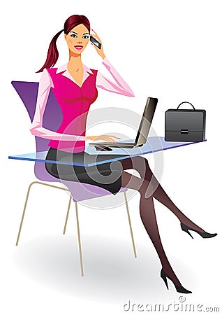 Business woman in a office Vector Illustration