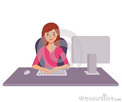 Business woman at office desk Vector Illustration