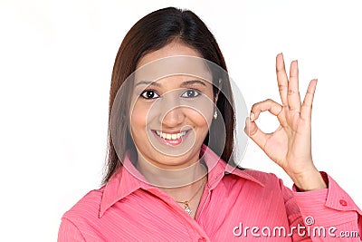 Business woman with ok sign Stock Photo