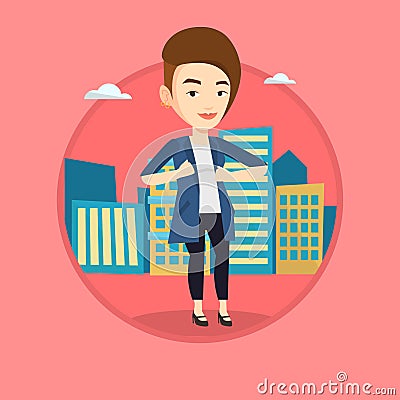 Business woman opening her jacket like superhero. Vector Illustration