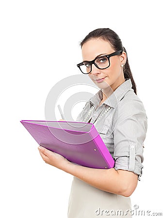 Business woman with a pink folder Stock Photo