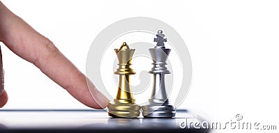 Business woman play Chess to success. Leader use strategy game to challenge competitor with intelligence leadership power to move Stock Photo