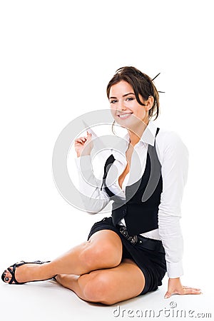 Business woman play with paper plane Stock Photo