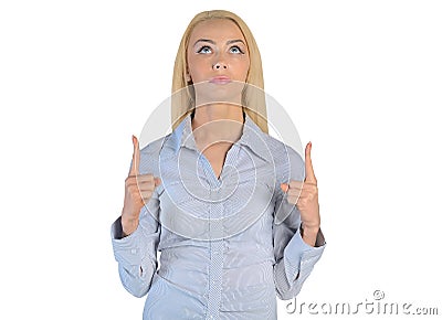 Business woman point up Stock Photo