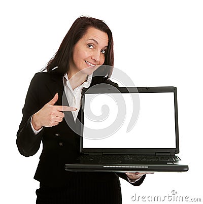 Business woman presenting laptopn Stock Photo