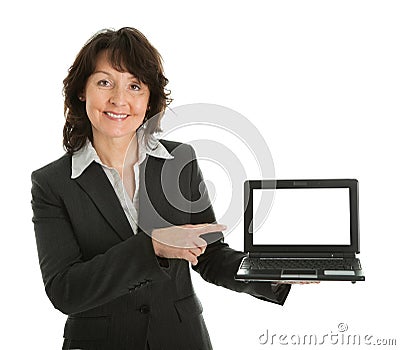 Business woman presenting laptopn Stock Photo