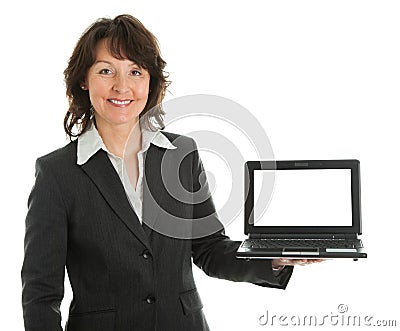 Business woman presenting laptopn Stock Photo