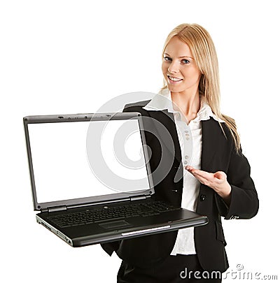 Business woman presenting laptopn Stock Photo